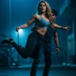 A conceptual image for a Bollywood gossip blog titled 'Namkeen Kisse 2025', showing three silhouettes of actresses against a glamorous, sparkling Mumbai skyline, representing rising stars in the Hindi film industry.