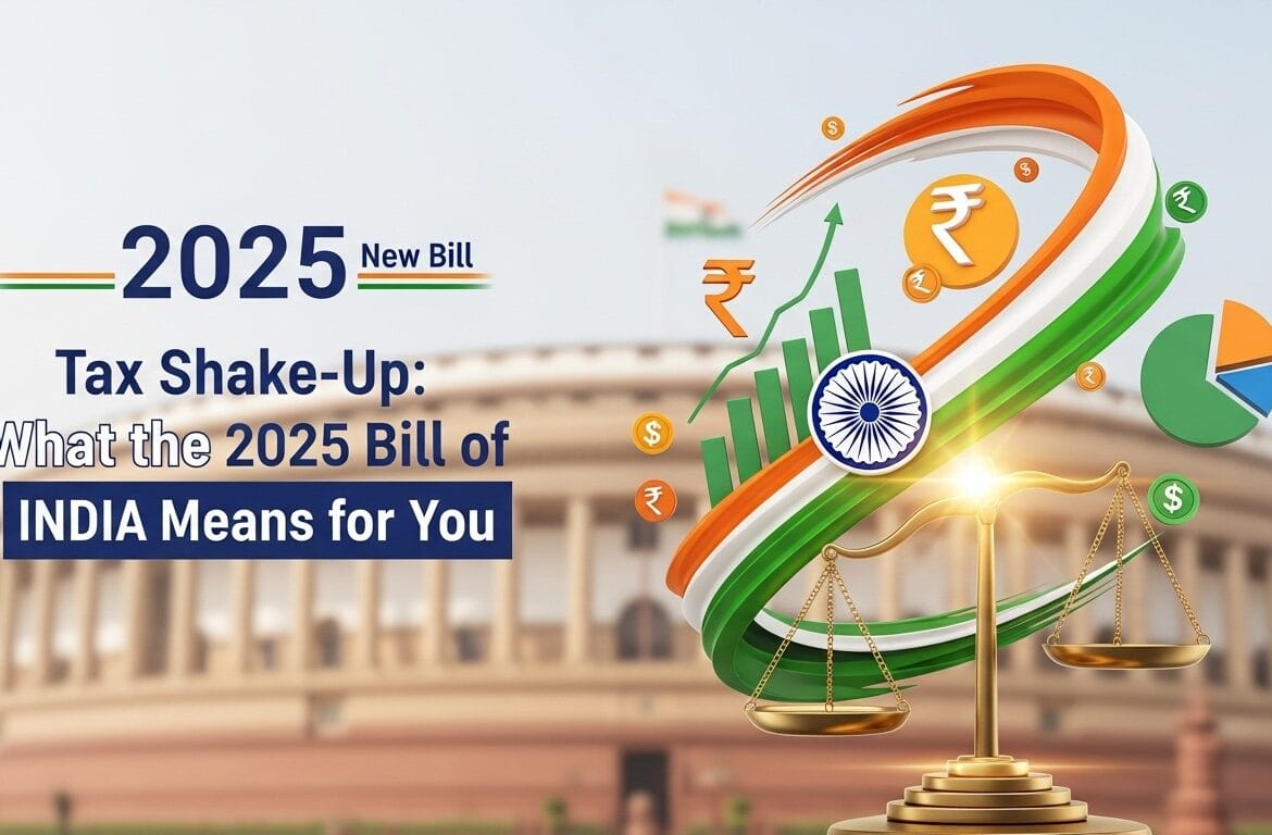 Infographic showing India’s New Income Tax Bill 2025 with updated tax slabs and key reforms, marking the biggest overhaul in 60 years.