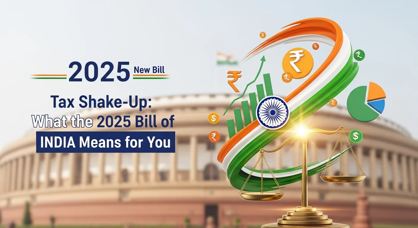 Infographic showing India’s New Income Tax Bill 2025 with updated tax slabs and key reforms, marking the biggest overhaul in 60 years.