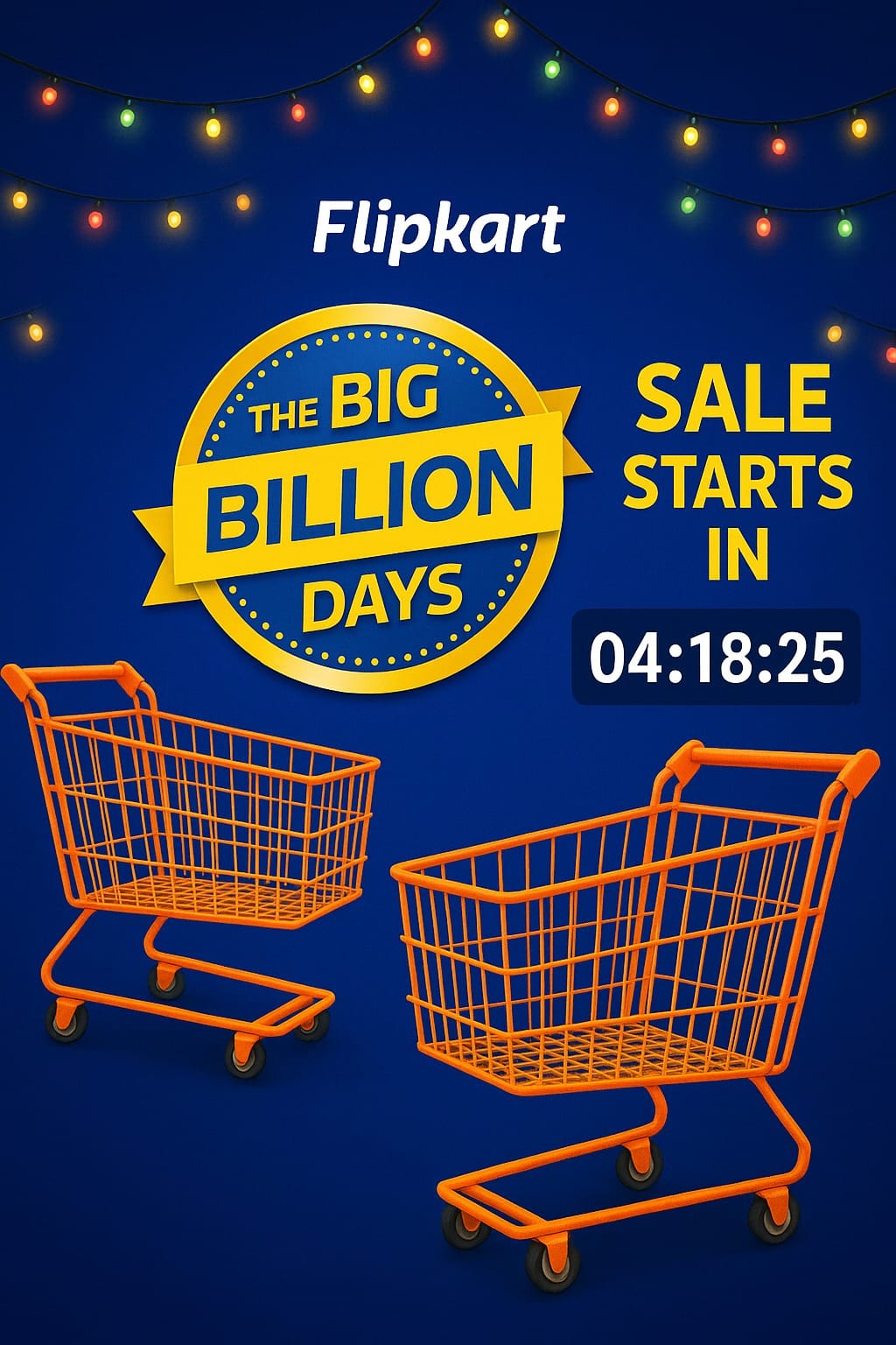 Flipkart Big Billion Days neon badge with flashing price-drop arrows and shopping cart