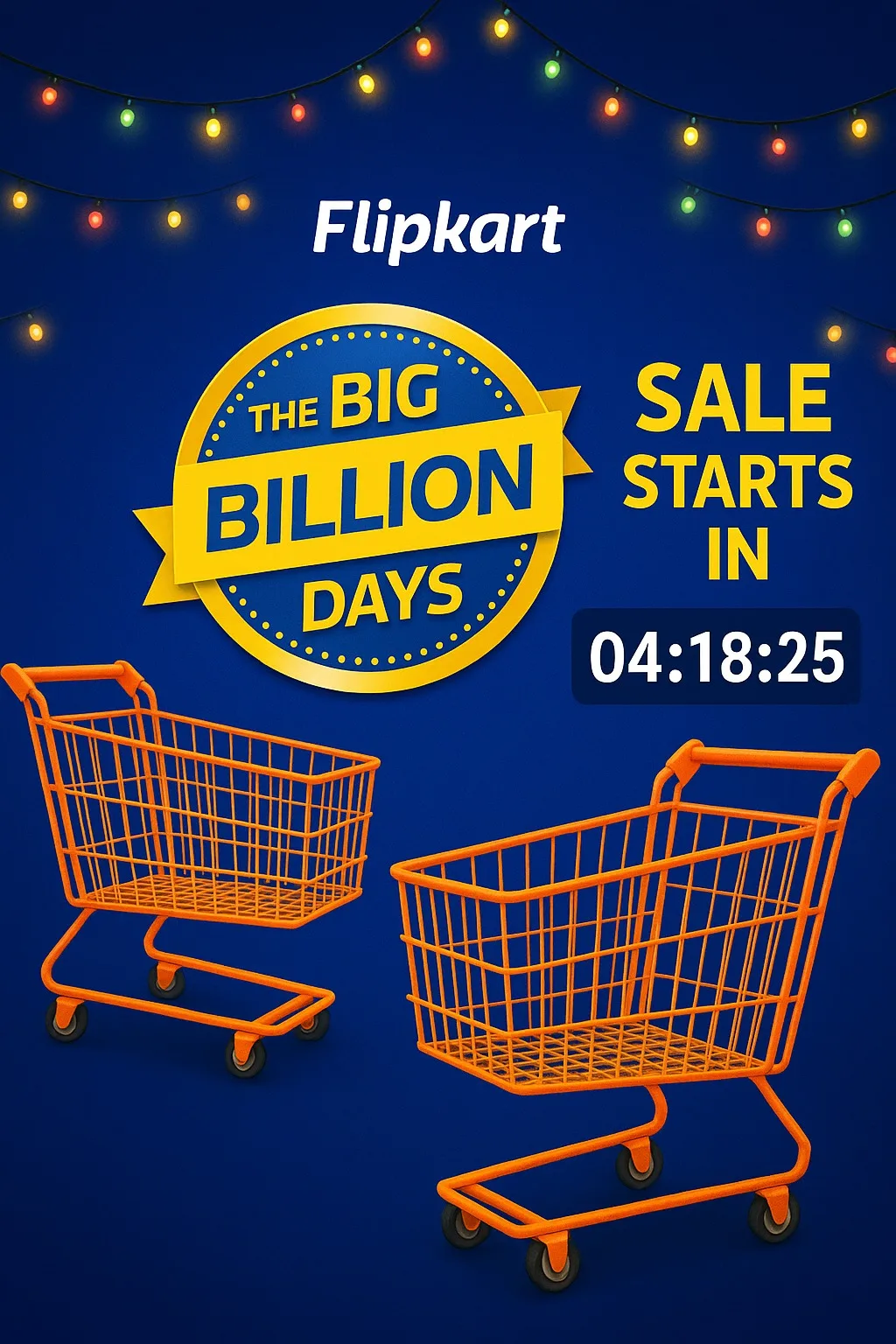 Flipkart Big Billion Days neon badge with flashing price-drop arrows and shopping cart