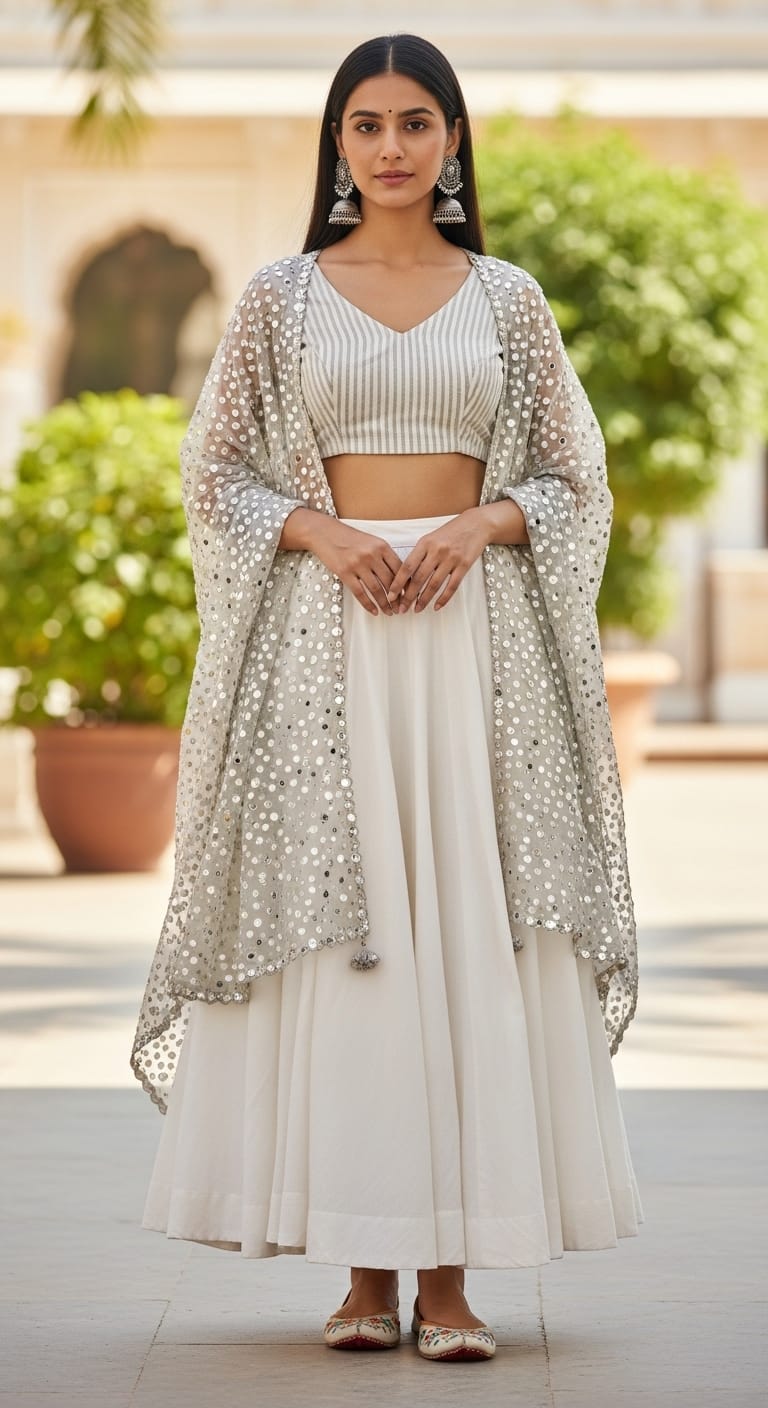Ivory silk saree with zari border for Day 1 puja