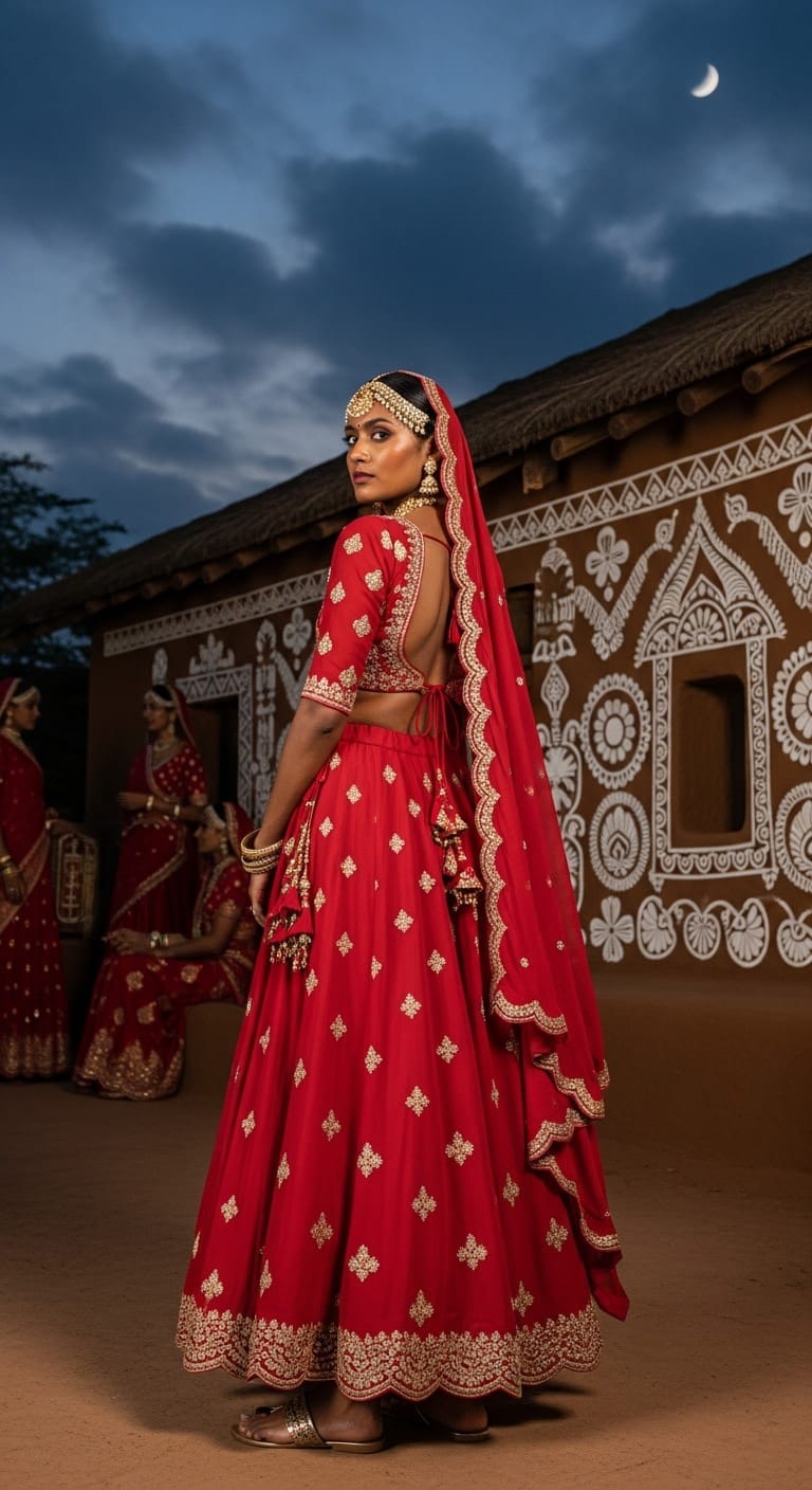 Eri Silk red Navratri outfit for Brahmacharini Puja on September 23, 2025; ahimsa softness with a gentle, warm drape