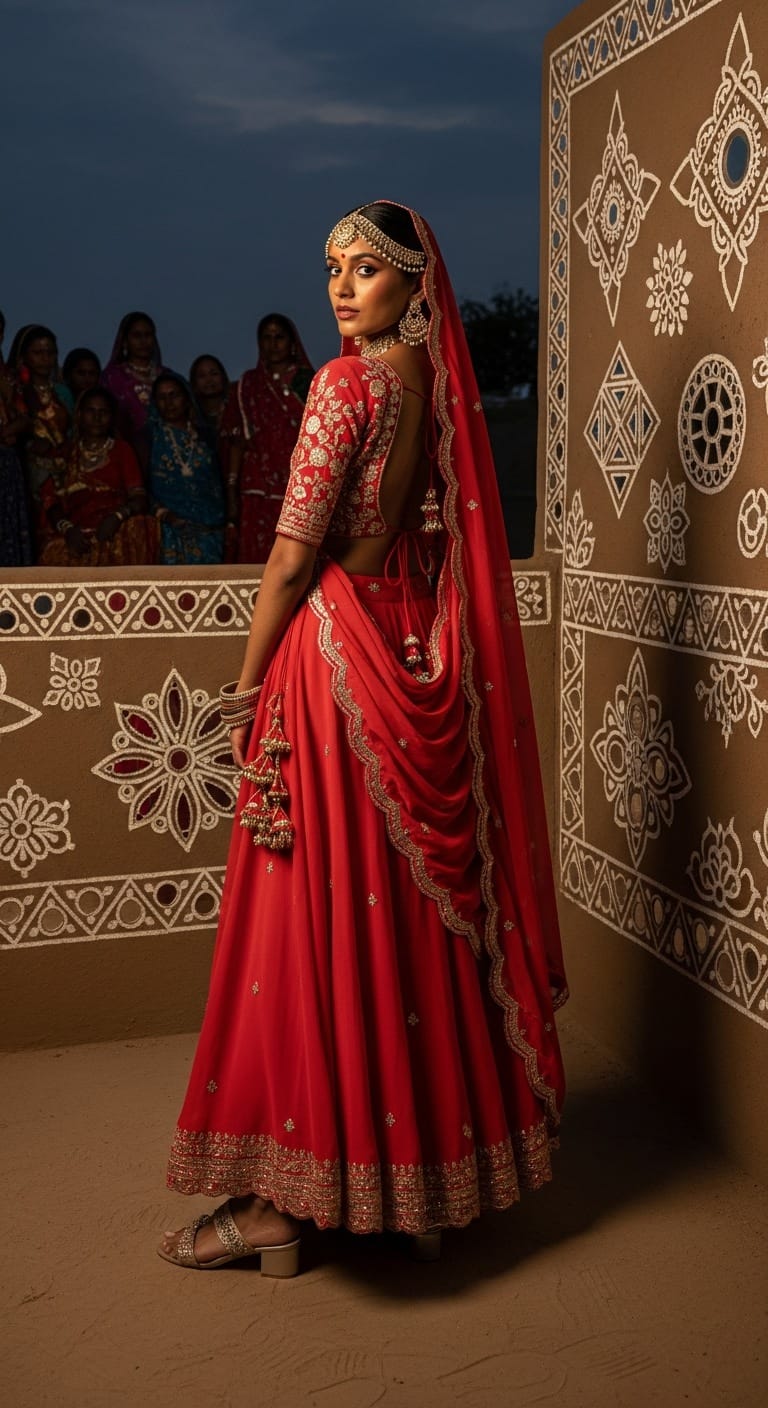 Linen red Navratri outfit for Brahmacharini Puja on September 23, 2025; cool, natural texture with relaxed sophistication