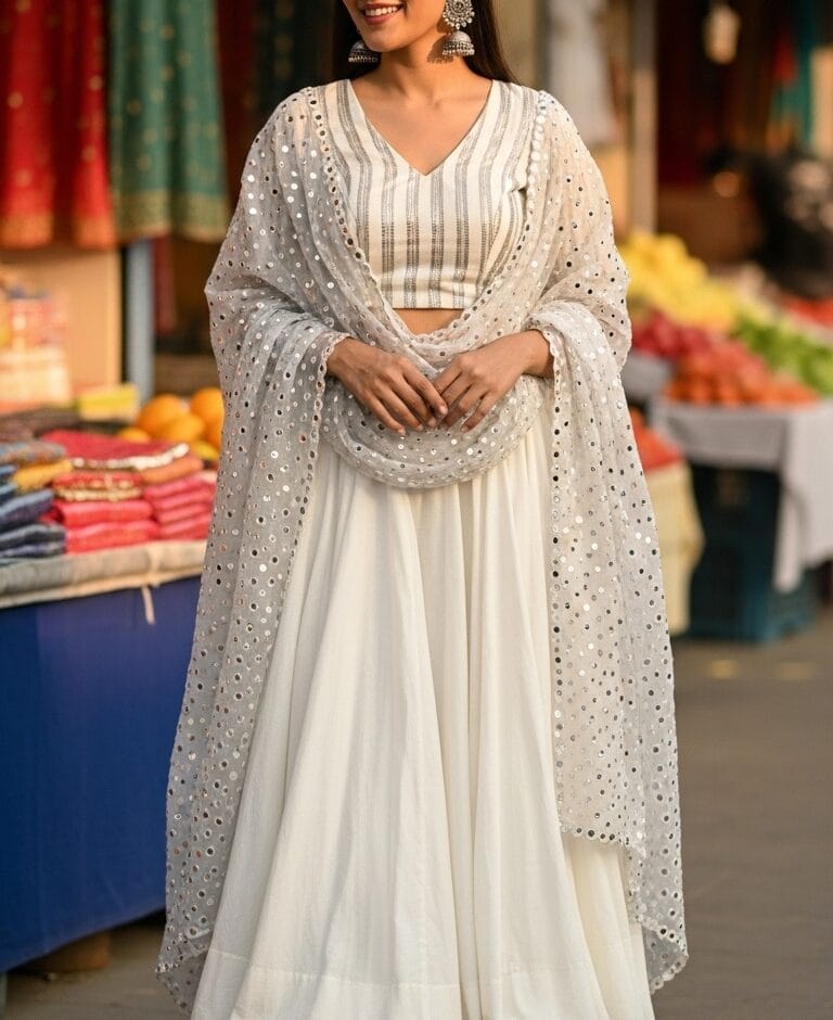 White Navratri Day 1 Shailputri Puja outfit ideas for women and men