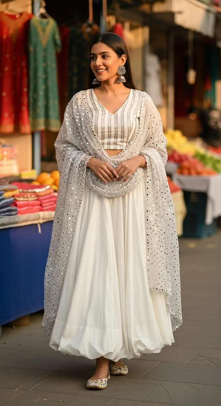 White Navratri Day 1 Shailputri Puja outfit ideas for women and men