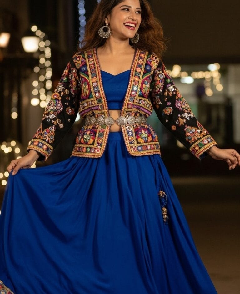 Royal blue Navratri Day 3 Chandraghanta Puja outfit ideas for Garba