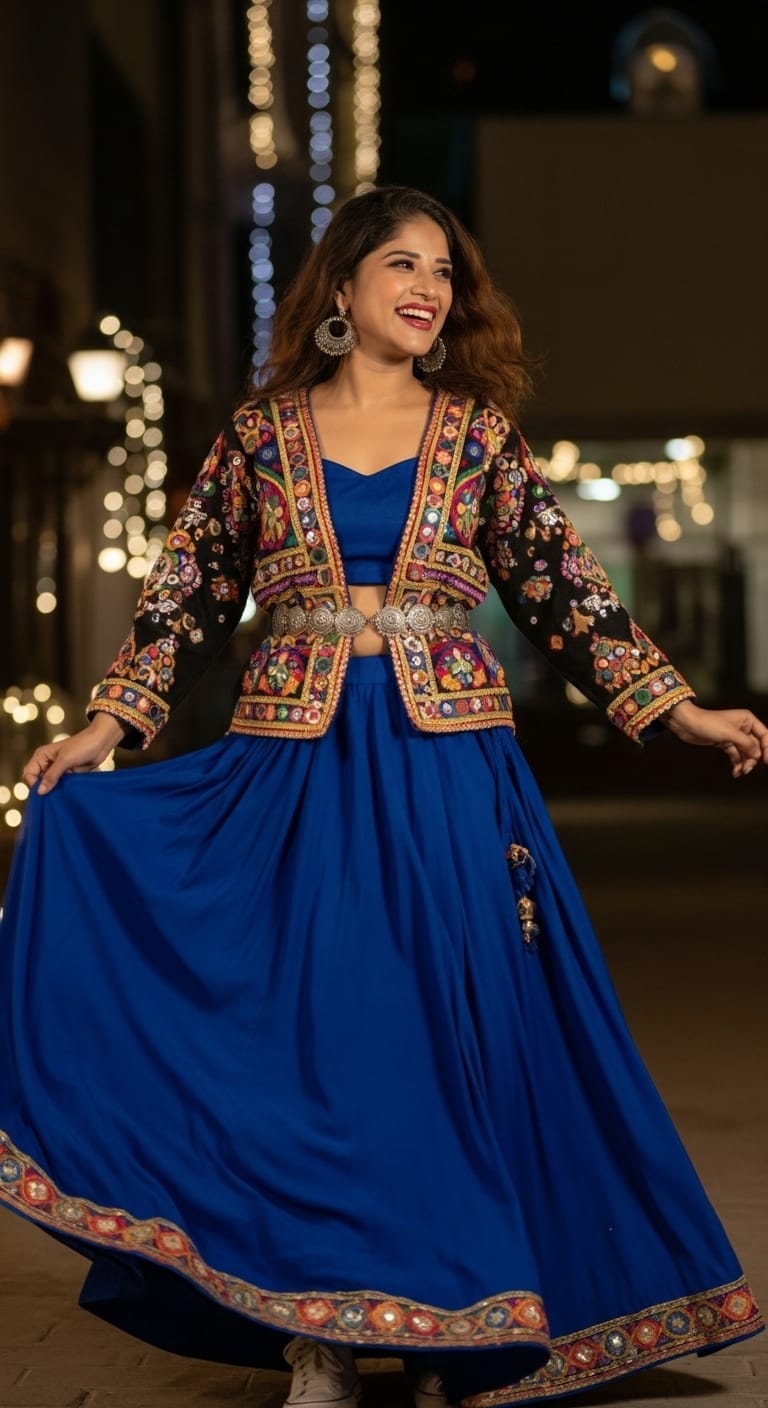 Royal blue Navratri Day 3 Chandraghanta Puja outfit ideas for Garba