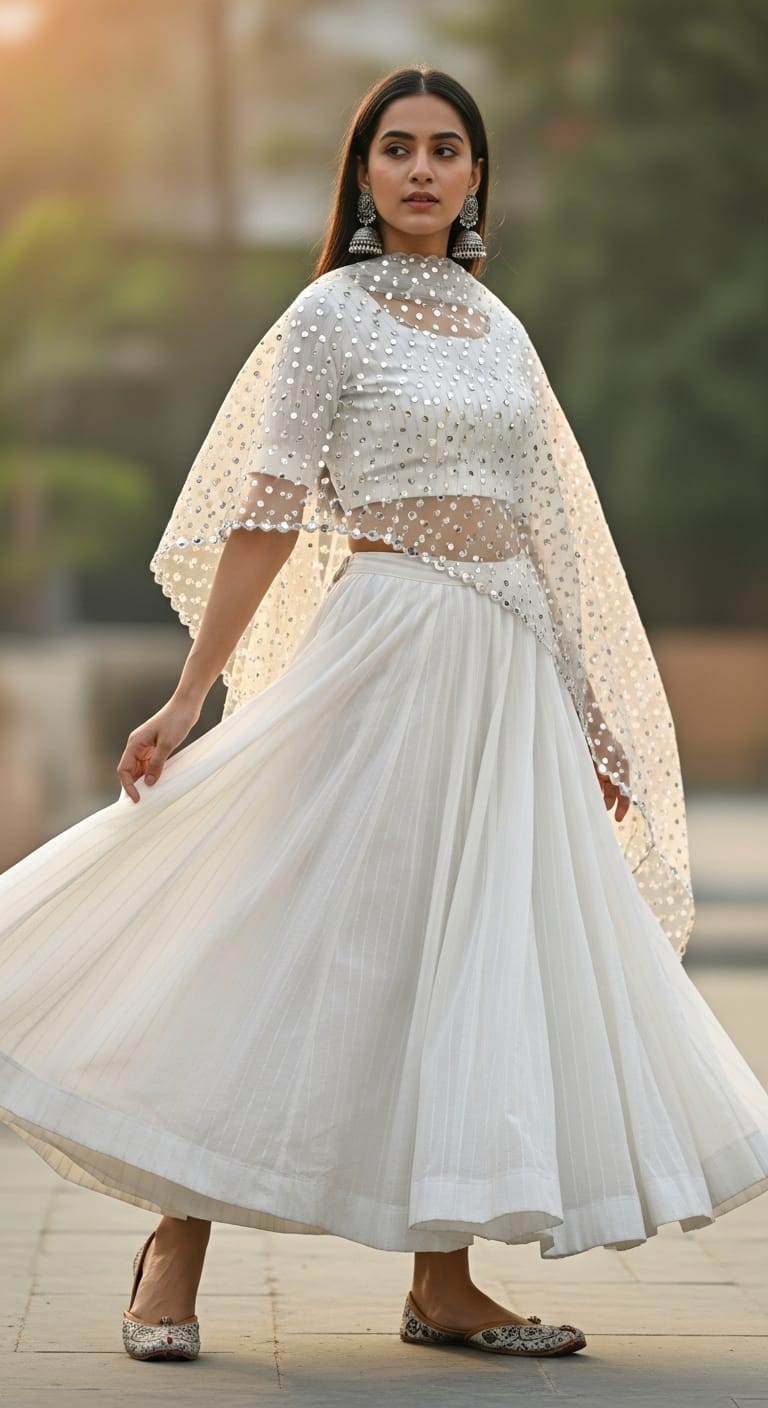 White Lucknowi kurta set for women
