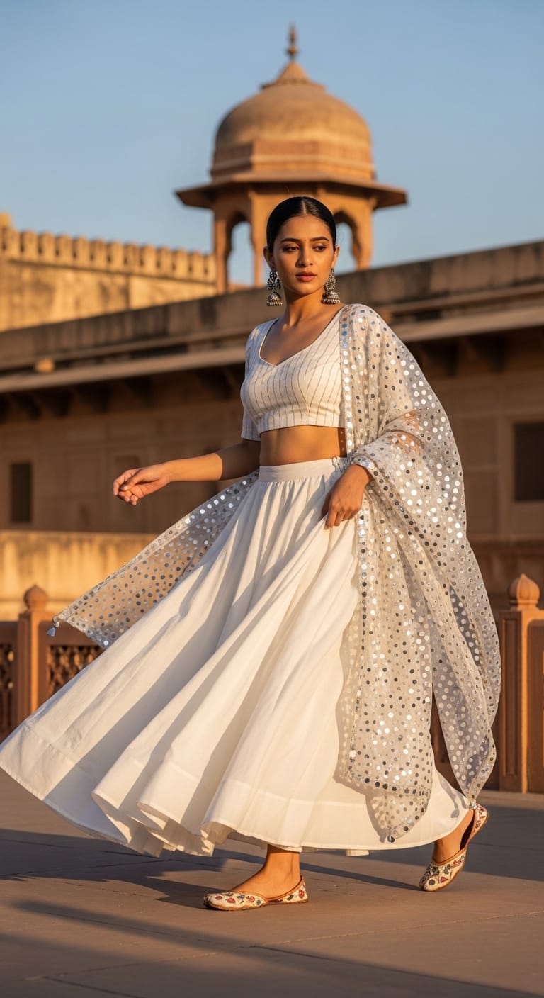 Fusion maxi dress in white for Navratri