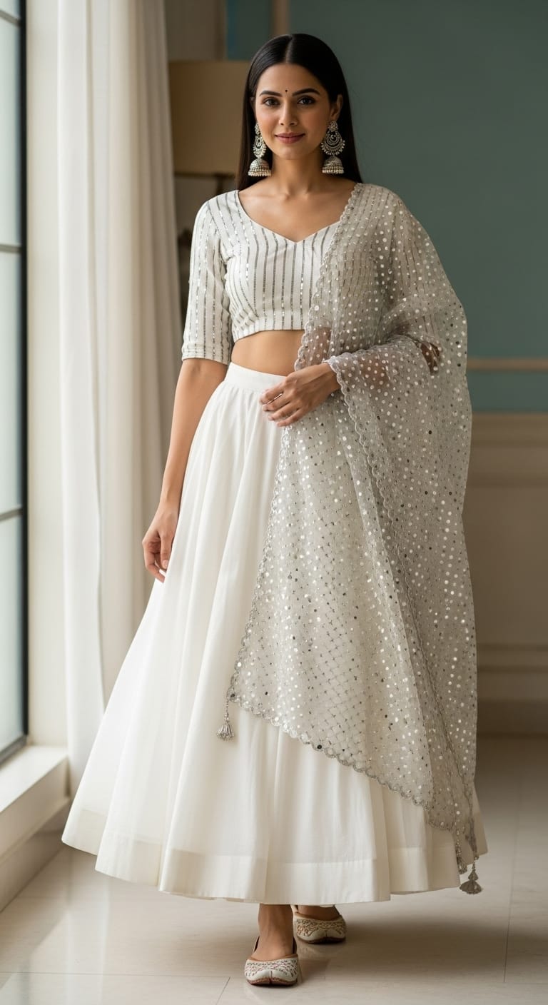 White net saree with embroidered blouse