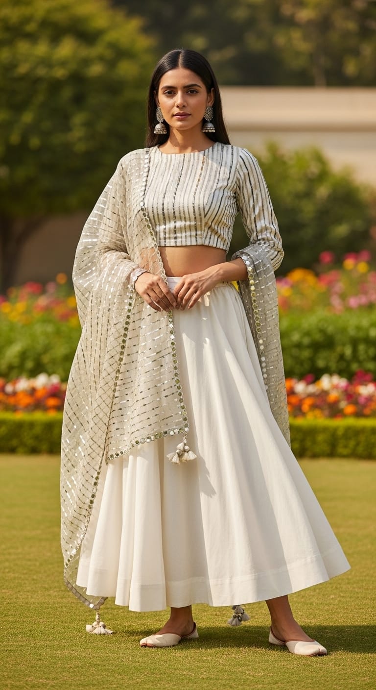 White palazzo suit with dupatta for Navratri