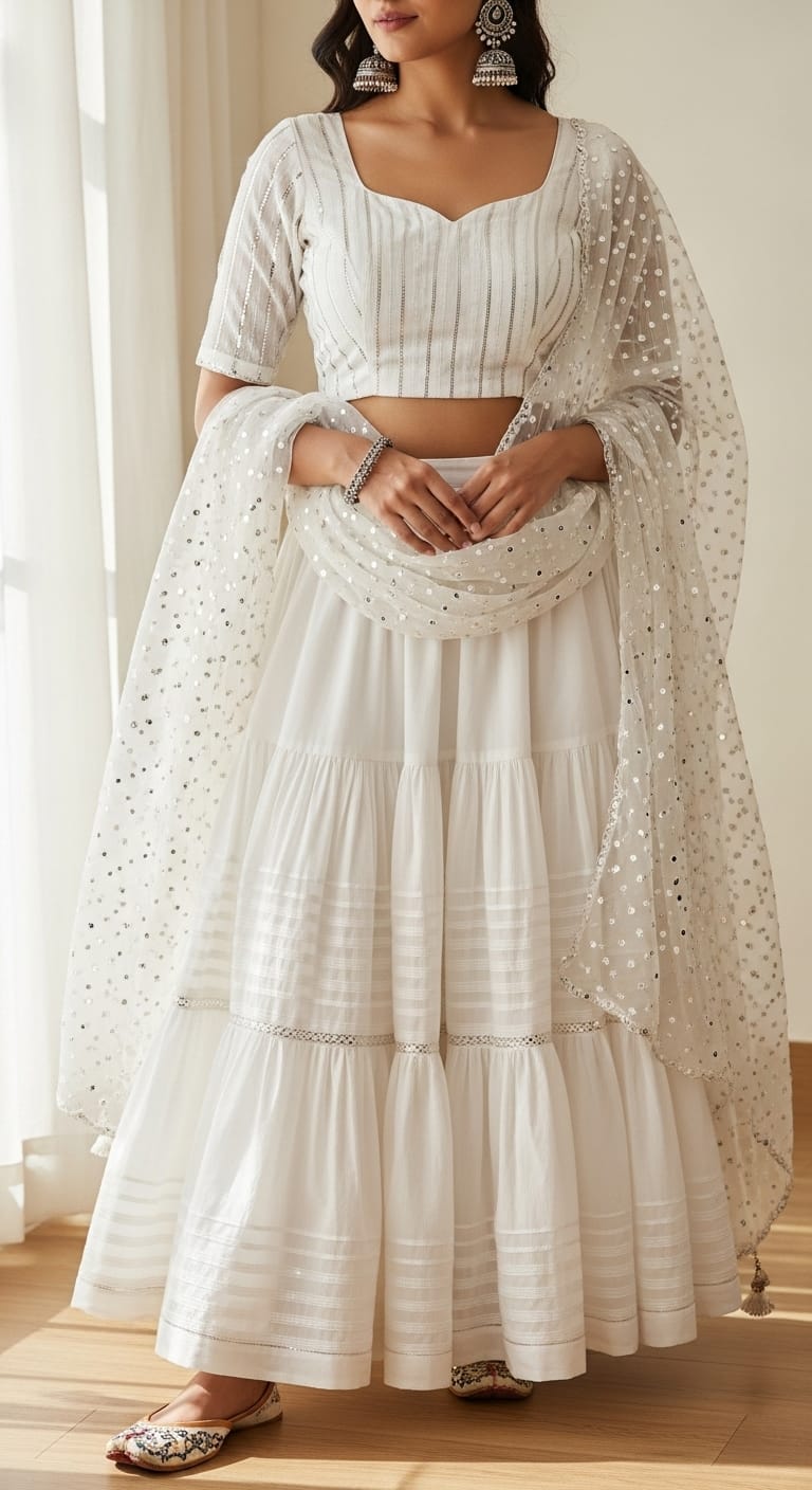 White saree with subtle red border for Day 1
