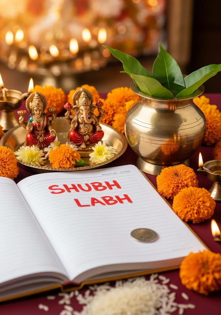 दीपावली की रात चोपड़ा पूजन में लक्ष्मी-गणेश के आगे नई खाताबही और कलम