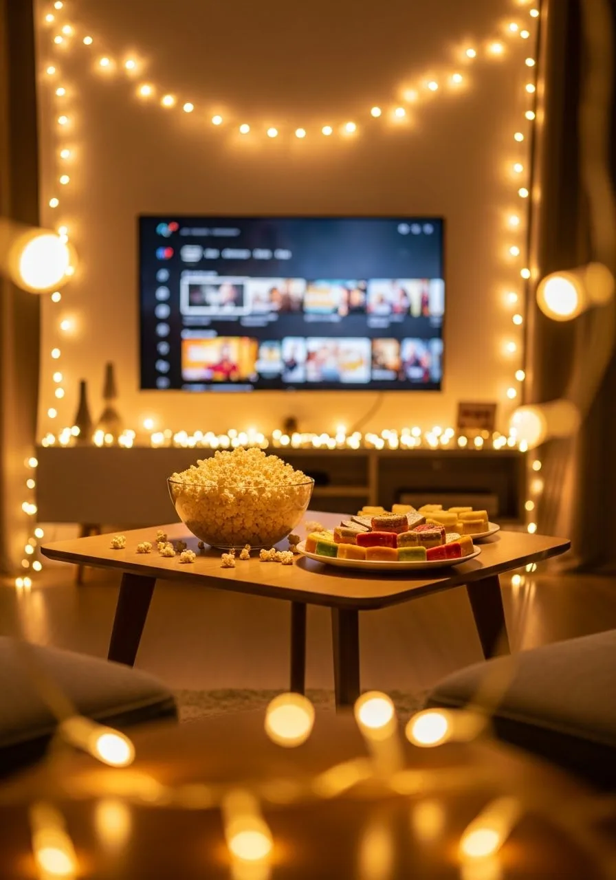 Hot Diwali binge guide with festive lights and OTT streaming setup