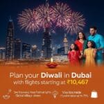 Dubai skyline and fireworks during Diwali with limited-time flight offer from ₹10,467
