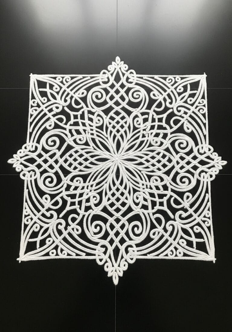 Classic pulli-kolam symmetry drawn at dawn 11 one stroke