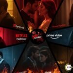 collage featuring intense, passionate characters from 2026 hot web series on Netflix, Prime Video, Hotstar, ZEE5, and SonyLIV, with fiery red lighting, sultry poses, and shadowy thriller elements evoking desire and suspense.