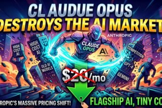 A futuristic glowing graph showing AI pricing drastically dropping while performance metrics soar upward, highlighting the Anthropic Claude update.