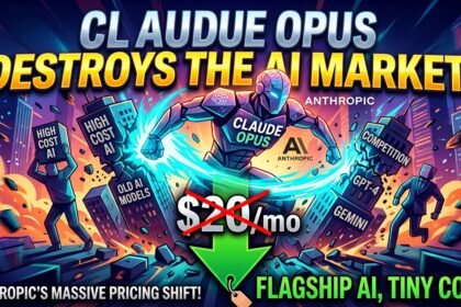 A futuristic glowing graph showing AI pricing drastically dropping while performance metrics soar upward, highlighting the Anthropic Claude update.