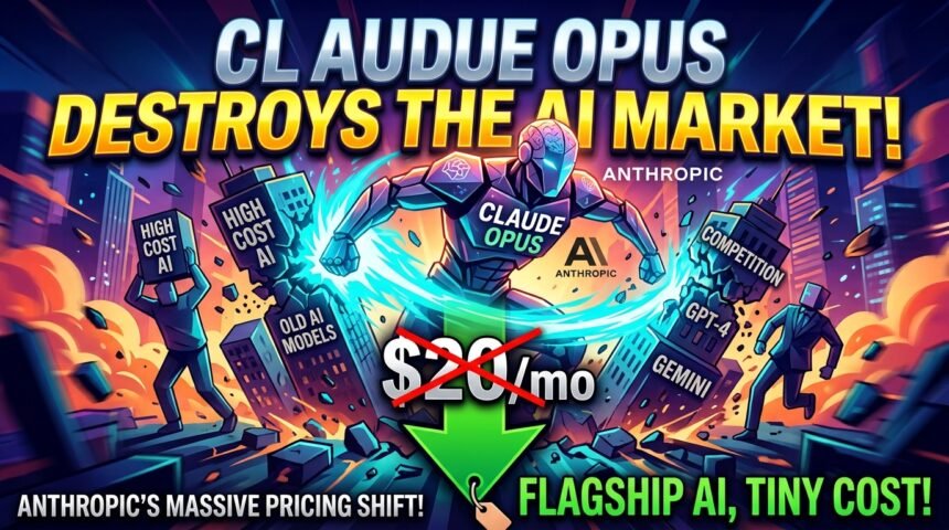 A futuristic glowing graph showing AI pricing drastically dropping while performance metrics soar upward, highlighting the Anthropic Claude update.