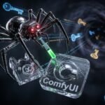 A glowing cyber network depicting a botnet infiltrating popular AI tools like Ollama and ComfyUI to steal cloud credentials.