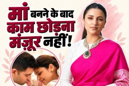 Parineeti Chopra featured in an entertainment graphic about balancing motherhood and her acting career after becoming a mother.